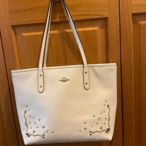 Coach Stardust Crystal Rivets Leather City Zip Tote Shoulder Bag